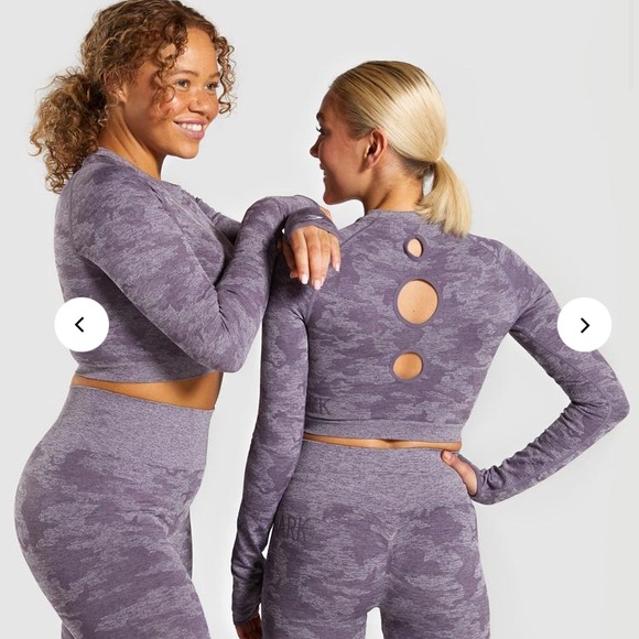 Gymshark Tops - CAMO SEAMLESS LONG SLEEVE CROP TOP